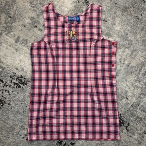 Vtg Winnie Pooh Plaid Dress 90s Embroidered Tigger Eeyore Womens Jumper Sundress